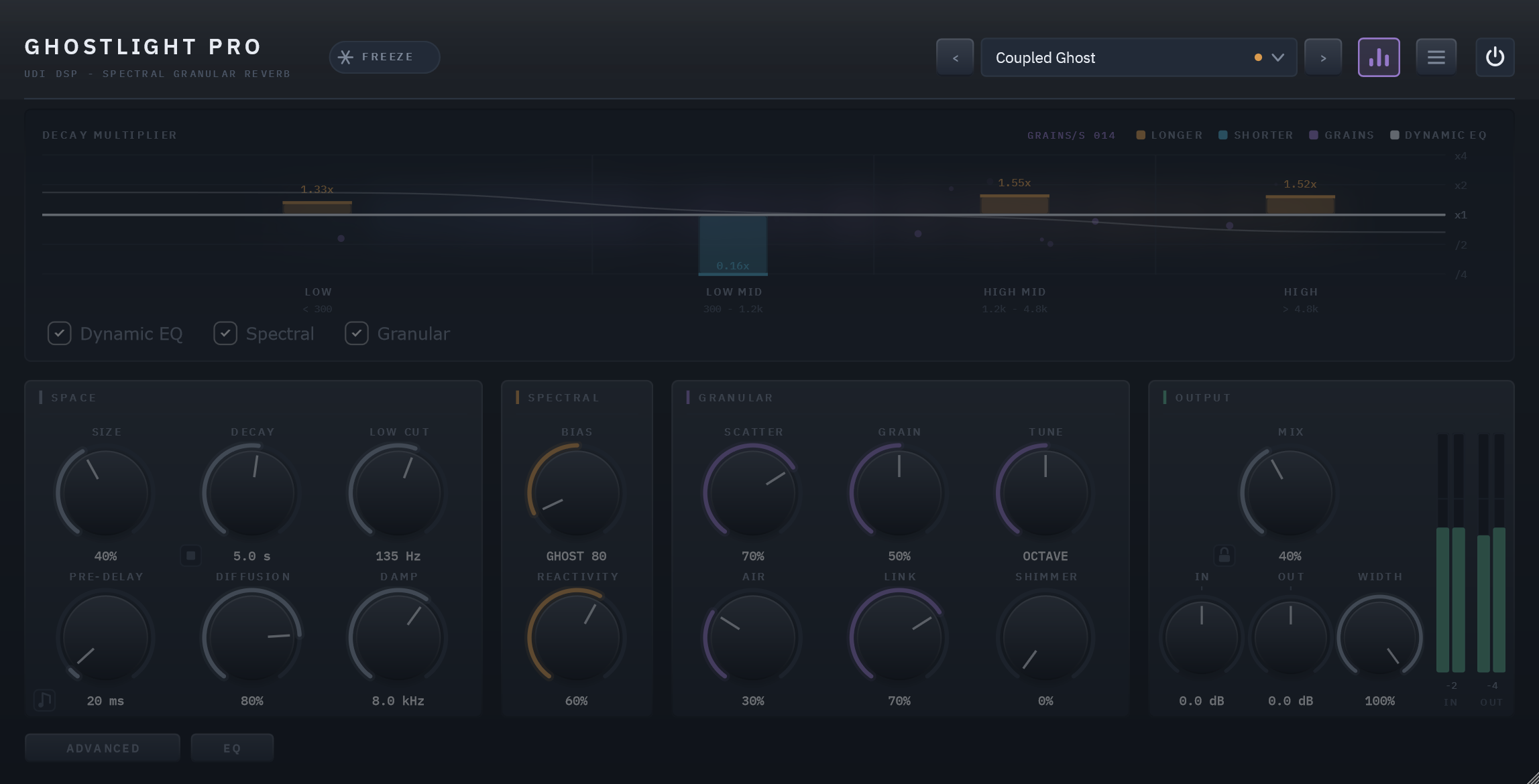 Ghostlight Pro bypassed — the panel dims below the header